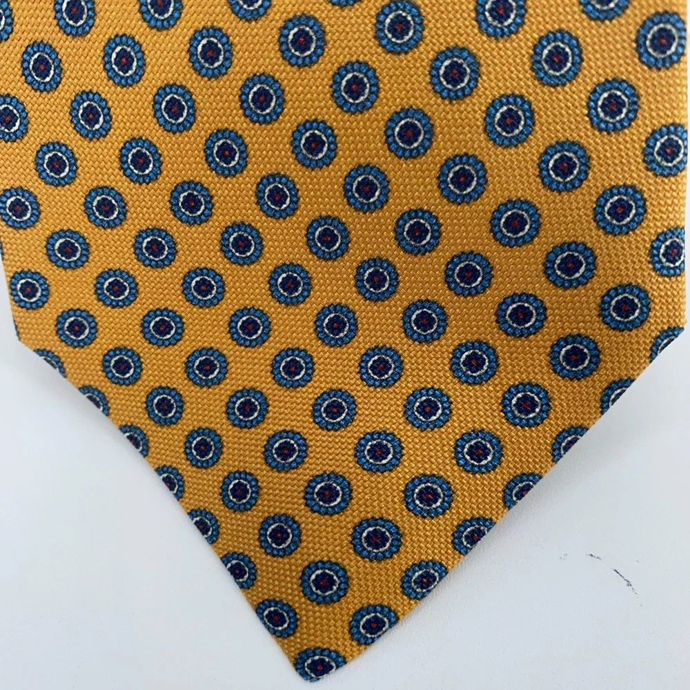 Eton Tie Mens One Size Yellow Blue Patterned Silk Classic Necktie Italy Made NWT